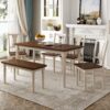 6 Piece Dining Set Classic Wooden Table And 4 Chairs With Bench For Kitchen Dining Room - Brown / Cottage White - Image 14