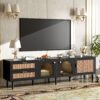 Rattan TV Stand With 3 Cabinets & 2 Drawers, Rattan-Inspired Media Console Table For Tvs Up To 80'', LED Light Entertainment Center, TV Cabinet For Living Room - Black - Image 4