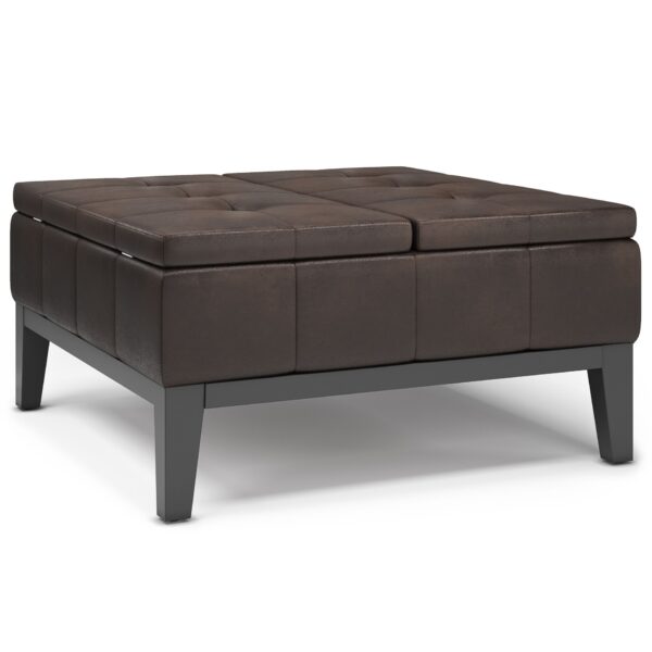 Dover - Square Coffee Table Storage Ottoman - Distressed Brown
