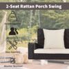 2 Person Wicker Hanging Porch Swing With Chains, Cushion, Pillow, Rattan Swing Bench For Garden, Backyard - Brown / Beige - Image 13