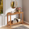 Workstation For Garden Balcony Garage, Acacia Console Potting Table - Light Brown - Image 4
