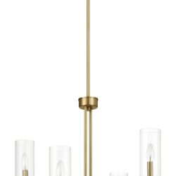 Enigma - 4 Lights Chandelier With Clear Ribbed Satin - Antique Brass / Clear / Gold