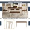 6 Piece Dining Set Classic Wooden Table And 4 Chairs With Bench For Kitchen Dining Room - Brown / Cottage White - Image 7
