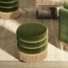 Edward - Round Upholstered Ottoman With Bullion Fringe - Olive Green - Image 4