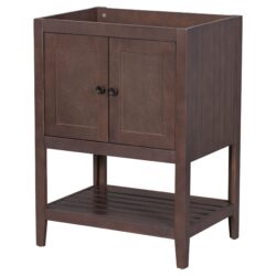 Bathroom Vanity Base Only, Soild Wood Frame, Bathroom Storage Cabinet With Doors And Open Shelf - Brown