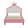Twin Size Lovely Crown Fantasy Leather Princess Bed With Tufted Headboard - Pink / Cream - Image 3