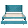 Queen Size Storage Upholstered Platform Bed With Wingback Headboard And A Big Drawer - Blue - Image 3