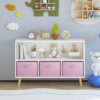 Kids Bookcase With Collapsible Fabric Drawers, Children's Book Display, Toy Storage Cabinet Organizer - White / Pink - Image 3