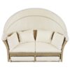 Outdoor Patio Daybed Wicker Rattan Double Daybed Round Sofa Furniture Set With Retractable Canopy, 4 Pillows For Lawn Garden Backyard Porch Pool - Beige - Image 19
