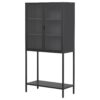Heavy Duty Metal Storage Cabinet, Sideboards & Buffet, Display Storage Cabinet With Glass Doors And 2 Adjustable Shelves, Tall Bookcase Modern Bookshelf Cabinet For Home Office, Living Room - Black - Image 16