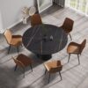 Modern Artificial Stone Round Carbon Steel Base Dining Table, Can Accommodate 6 People - Black / Gold - Image 11