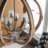 9 Light Globe Chandelier, Wood Chandelier Hanging Light Fixture With Adjustable Chain For Kitchen, Bulb Not Included - Brown - Image 10