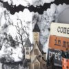 Cardboard Lighted Haunted House, Tabletop Holiday Halloween Decor, Battery Powered - Beige / Black - Image 6