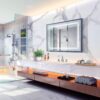 40*30" LED Bathroom Beveled Mirror, 3000 - 6000K Gradient Front And Backlit LED Mirror For Bathroom, 3 Colors Dimmable, Ip54 Enhanced Anti - Fog, Hanging Plates Wall Mount Lighted Mirror - Gray - Image 4