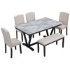 6 Piece Dining Table Modern Style With 4 Chairs & 1 Bench, Table With Marbled Veneers Tabletop And V-Shaped Table Legs - White - Image 10