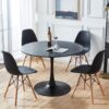 42.1" Tulip Table Mid-Century Dining Table For 4-6 People With Round MDF Table Top, Pedestal Dining Table, End Table Leisure Coffee Table - Black - Image 7