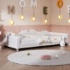 Twin Size Upholstered Daybed, Sherpa Fabric Sofabed With Cloud-Shaped Backrest, No Box - Spring Needed - White - Image 6