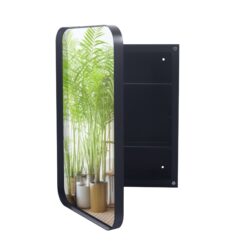 Recessed Metal Framed Medicine Cabinet With Mirror And Adjustable Shelves Wall Mirror With Storage For Bathroom - Black