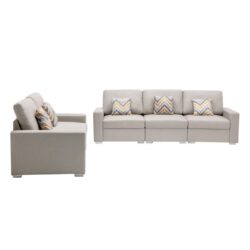 Nolan - Linen Fabric Sofa And Loveseat Living Room With Pillows And Interchangeable Legs (Set of 2) - Beige
