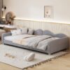 Twin Size Upholstered Daybed, Sherpa Fabric Sofabed With Cloud-Shaped Backrest, No Box - Spring Needed - Gray - Image 3