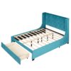 Queen Size Storage Upholstered Platform Bed With Wingback Headboard And A Big Drawer - Blue - Image 2