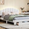 Queen Size Upholstered Platform Bed With Drawer - White - Image 13