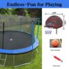 15Ft Trampoline With Basketball Hoop Inflator And Ladder (Inner Safety Enclosure) - Blue - Image 2