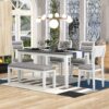 6 Piece Dining Set Classic And Traditional Style, Includes Dining Table, 4 Upholstered Chairs & Bench - White / Gray - Image 12