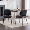 Dining Chairs Mid-Century Modern Retro Faux Leather Chair With Walnut Bentwood Back Upholstered Seat Metal Legs Adjustable Foot For Kitchen Dining Room Chairs (Set of 2) - Black - Image 16
