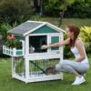 2 Story Wooden Rabbit Hutch Outdoor Indoor Bunny Cage Pull Out Tray, Waterproof Roof - Green - Image 7