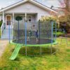 14Ft Trampoline With Slide And Swings, Astm Approved Large Recreational Trampoline With Basketball Hoop And Ladder, Outdoor Backyard Trampoline With Net, Capacity For Kids And Adults - Green / Blue - Image 3