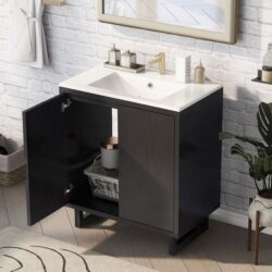 Bathroom Vanity Set With Sink, Combo Cabinet, Bathroom Storage Cabinet, Solid Wood Frame - Black