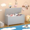 Kids Wooden Toy Box Storage With Safety Hinged Lid For Ages 2+ - Gray - Image 2