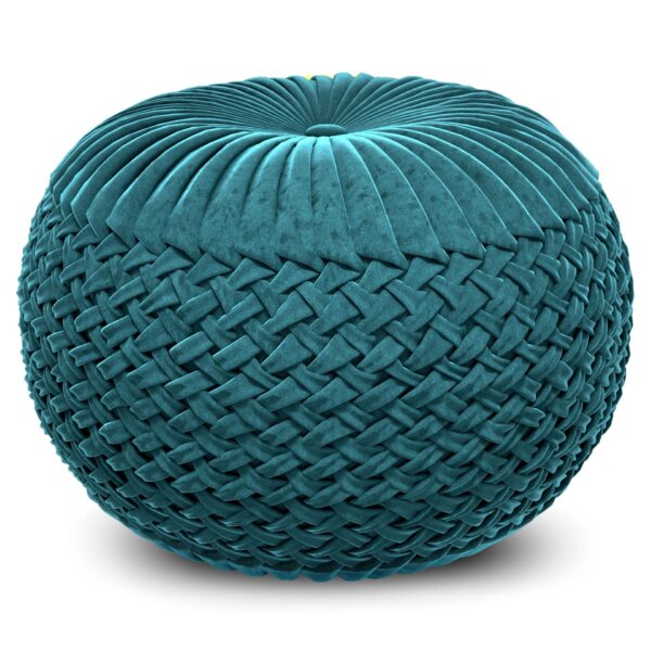 Grafton - Velvet Round Pouf - Teal