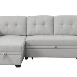 Lucca - Linen Reversible Sleeper Sectional Sofa With Storage Chaise - Light Gray