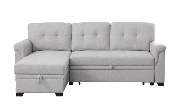 Lucca - Linen Reversible Sleeper Sectional Sofa With Storage Chaise - Light Gray