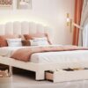 Queen Size Upholstered Platform Bed With Drawer - Beige - Image 15