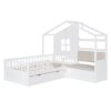 Twin Size House Bed With Sofa, Kids Platform Bed With 2 Drawers And Storage Shelf - White - Image 4