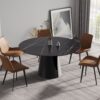 Modern Artificial Stone Round Carbon Steel Base Dining Table, Can Accommodate 6 People - Black / Gold - Image 2
