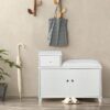 Shoe Storage Bench Cabinet With Fireproof Cushion, Double Doors And Movable Drawer For Door Entrance - White - Image 9