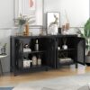 Large Storage Space Sideboard With Artificial Rattan Door And Metal Handles For Living Room And Entryway - Black - Image 3