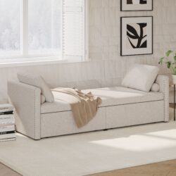 Modern Upholstered Chaise Lounger Daybed Small Single Daybed With 2 Drawers, No Mattress Needed, Perfect For Living Rooms & Home Office, Linen Fabric - Beige