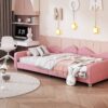 Twin Size Upholstered Daybed, Sherpa Fabric Sofabed With Cloud-Shaped Backrest, No Box - Spring Needed - Pink - Image 16