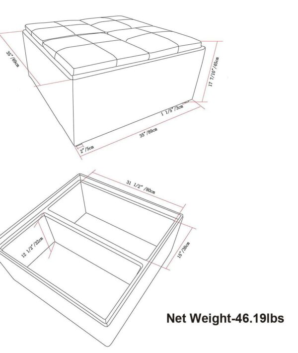 Avalon - Square Coffee Table Storage Ottoman - Satin Cream