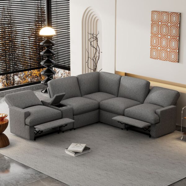 Power Recliner Corner Sofa Home Theater Reclining Sofa Sectional Couches With Storage Box, Cup Holders, USB Ports And Power Socket For Living Room - Dark Gray