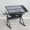 Adjustable Tempered Glass Drafting Printing Table With Chair - Black - Image 2