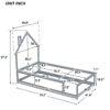 Twin Size Wood Bed With House-Shaped Headboard Floor Bed With Fences - Gray - Image 8