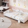 Twin Size Upholstered Daybed, Sherpa Fabric Sofabed With Cloud-Shaped Backrest, No Box - Spring Needed - White - Image 13