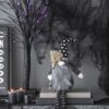 Sitting Gnome With Broomstick & Soft Legs, For Halloween Decor - Black White - Image 9