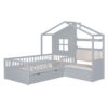 Twin Size House Bed With Sofa, Kids Platform Bed With 2 Drawers And Storage Shelf - Gray - Image 5